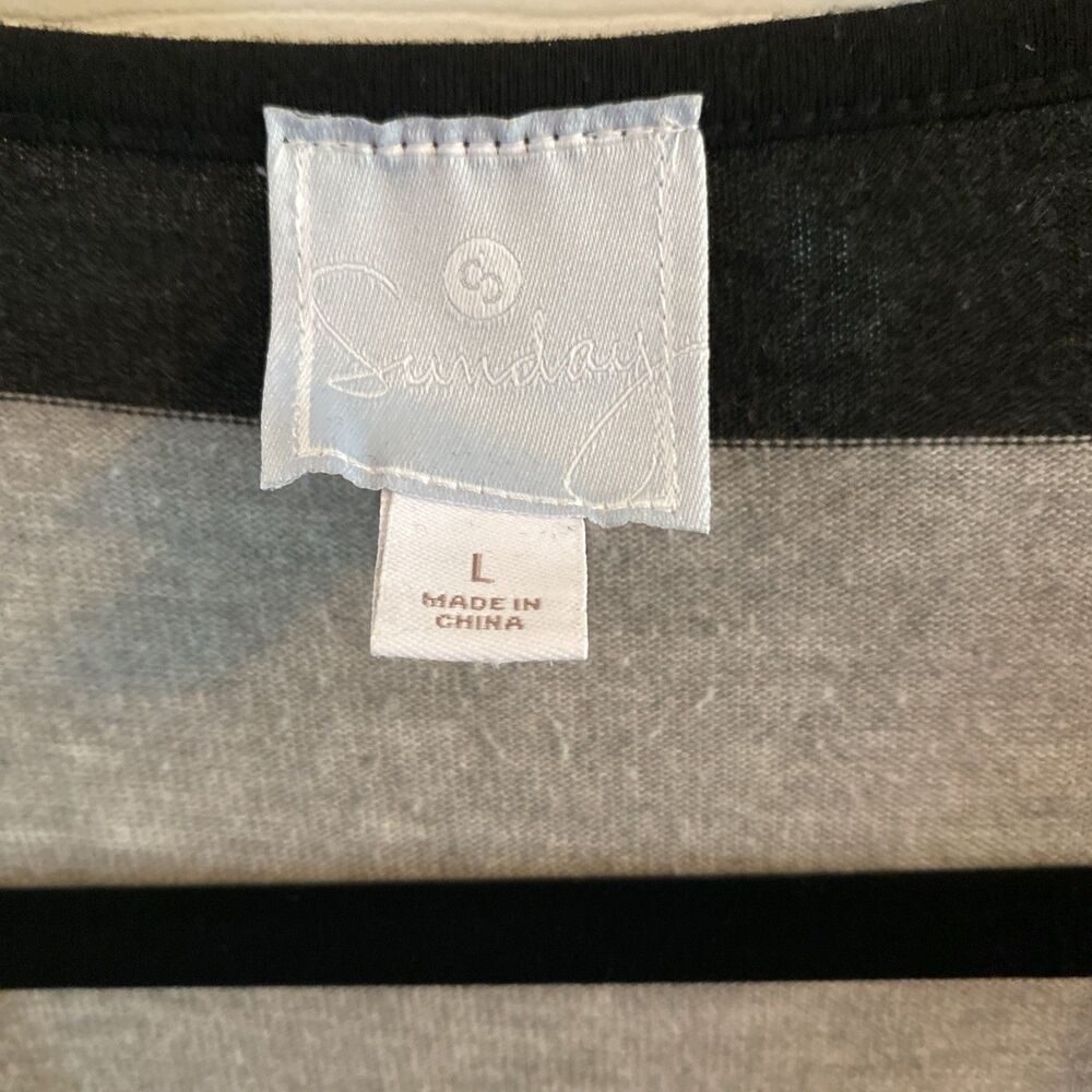 Sunday Women's Size L Open Front Long Sleeve Striped Cardigan Sweater Black Gray - Picture 2 of 4